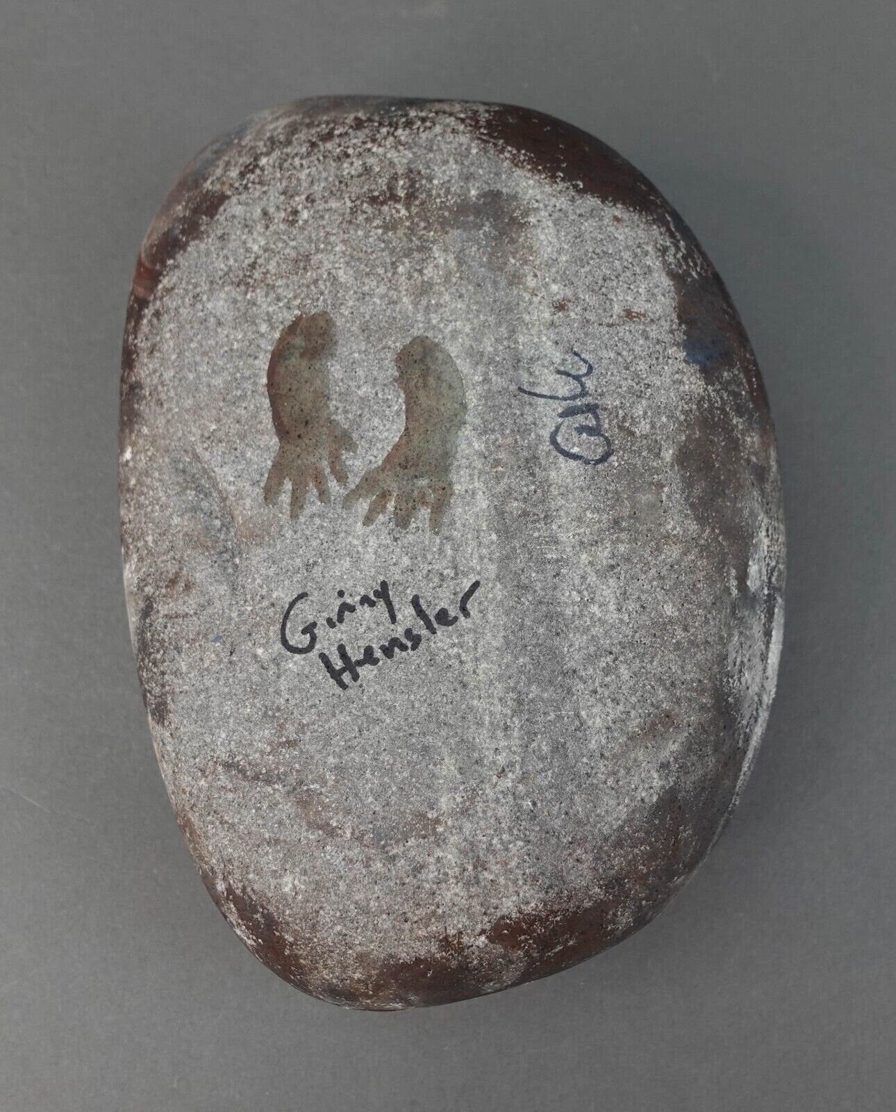 Ginny Hensler Signed Hand Painted Original Artwork Raccoon Rock Stone
