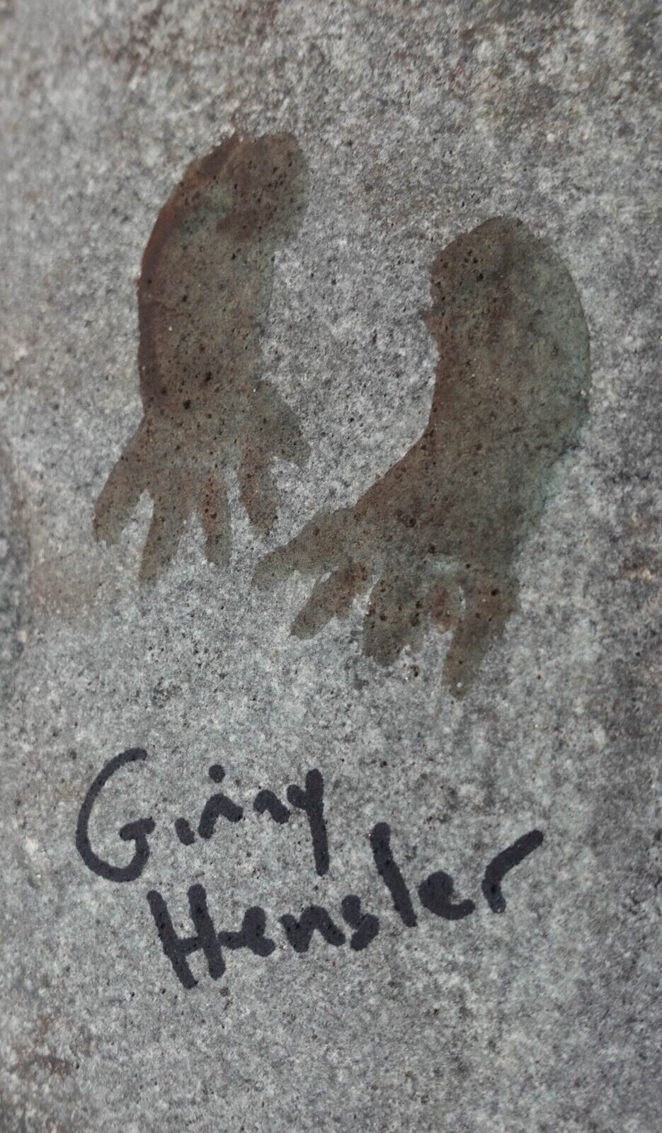 Ginny Hensler Signed Hand Painted Original Artwork Raccoon Rock Stone