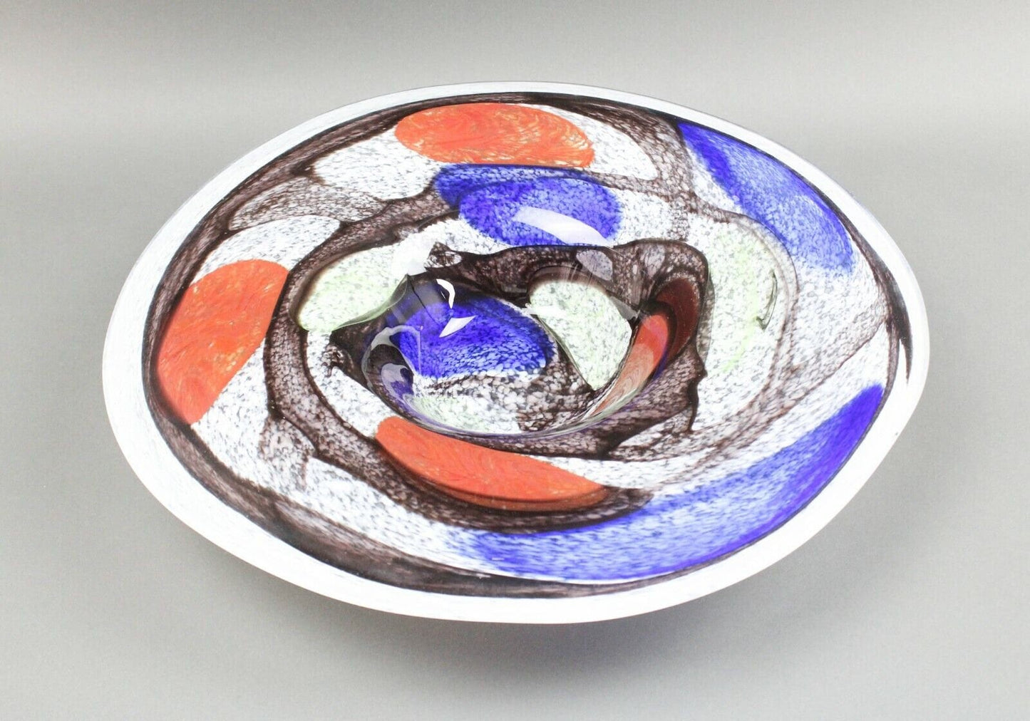 Mduca Signed Hand Blown Studio Art Glass Large Colorful Centerpiece Bowl 17 1/4"