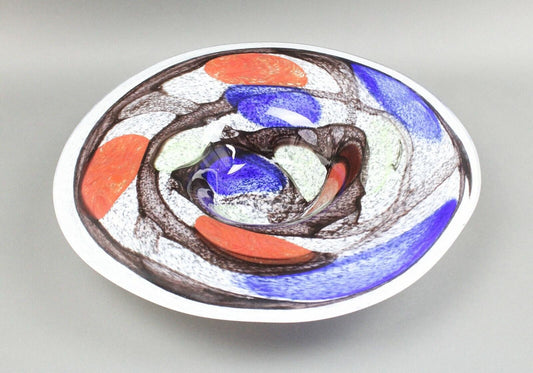Mduca Signed Hand Blown Studio Art Glass Large Colorful Centerpiece Bowl 17 1/4"