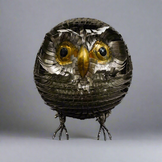 Sergio Bustamante Vintage MCM Brutalist Mixed Metal Bird Owl Sculpture Jere 6.5"