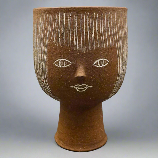 Rosemary Taylor Signed MCM Face Studio Art Pottery Vase Planter Sculpture 8 1/4"