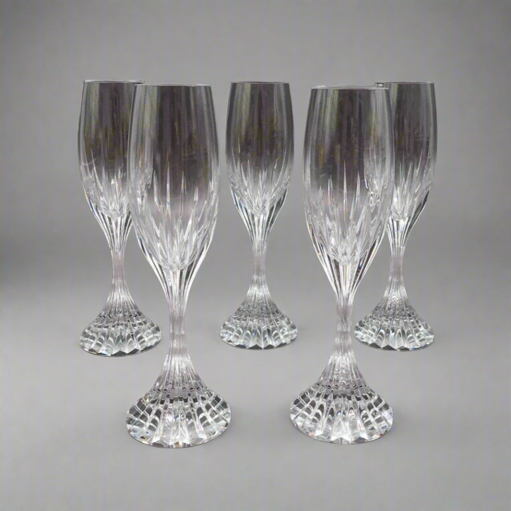 Baccarat Crystal France Massena 8 1/2" Champagne Flute Glasses Set Of 5