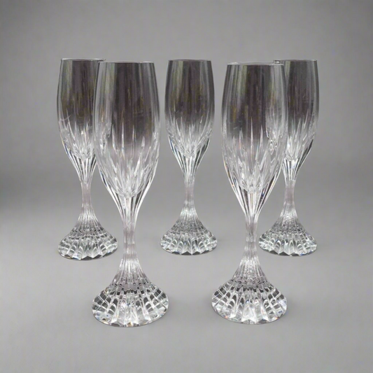 Baccarat Crystal France Massena 8 1/2" Champagne Flute Glasses Set Of 5