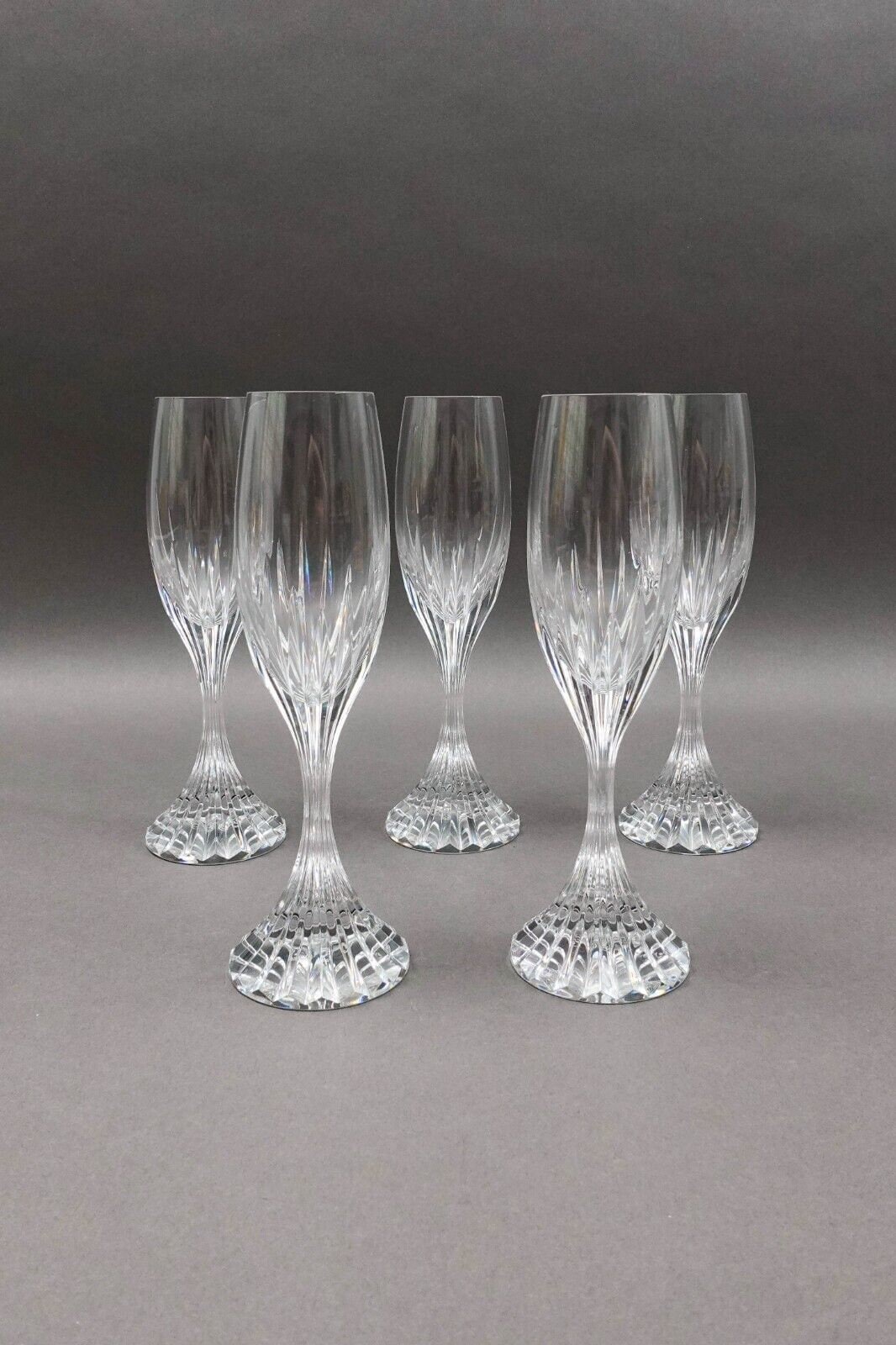 Baccarat Crystal France Massena 8 1/2" Champagne Flute Glasses Set Of 5