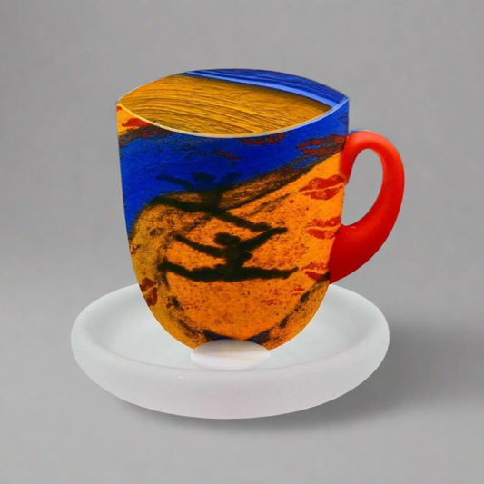 Kosta Boda Sweden Kjell Engman Atelier Art Glass Dancing Tea Cup Mug Sculpture
