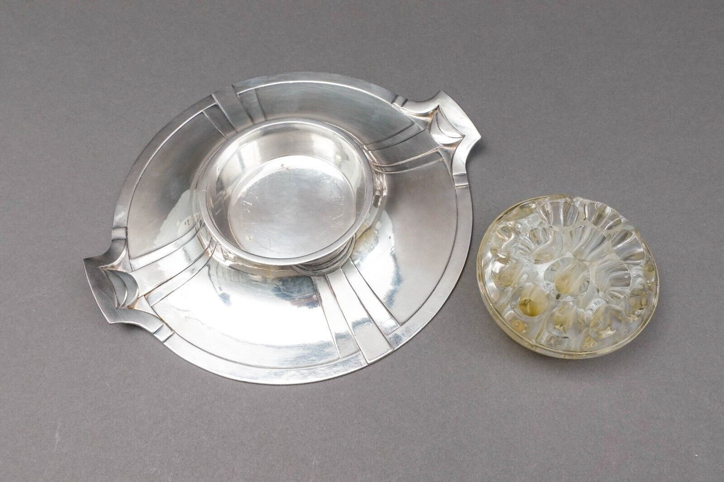 Christofle France Art Nouveau Gallia Silver Plate Flower Frog Dish Tray (Read)