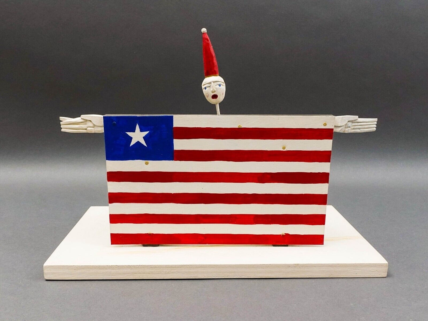 Daniel Hale 1992 Signed Hand Painted Carved Wood Folk Art Flag Figure Sculpture