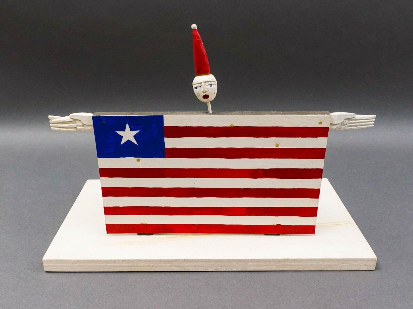 Daniel Hale 1992 Signed Hand Painted Carved Wood Folk Art Flag Figure Sculpture