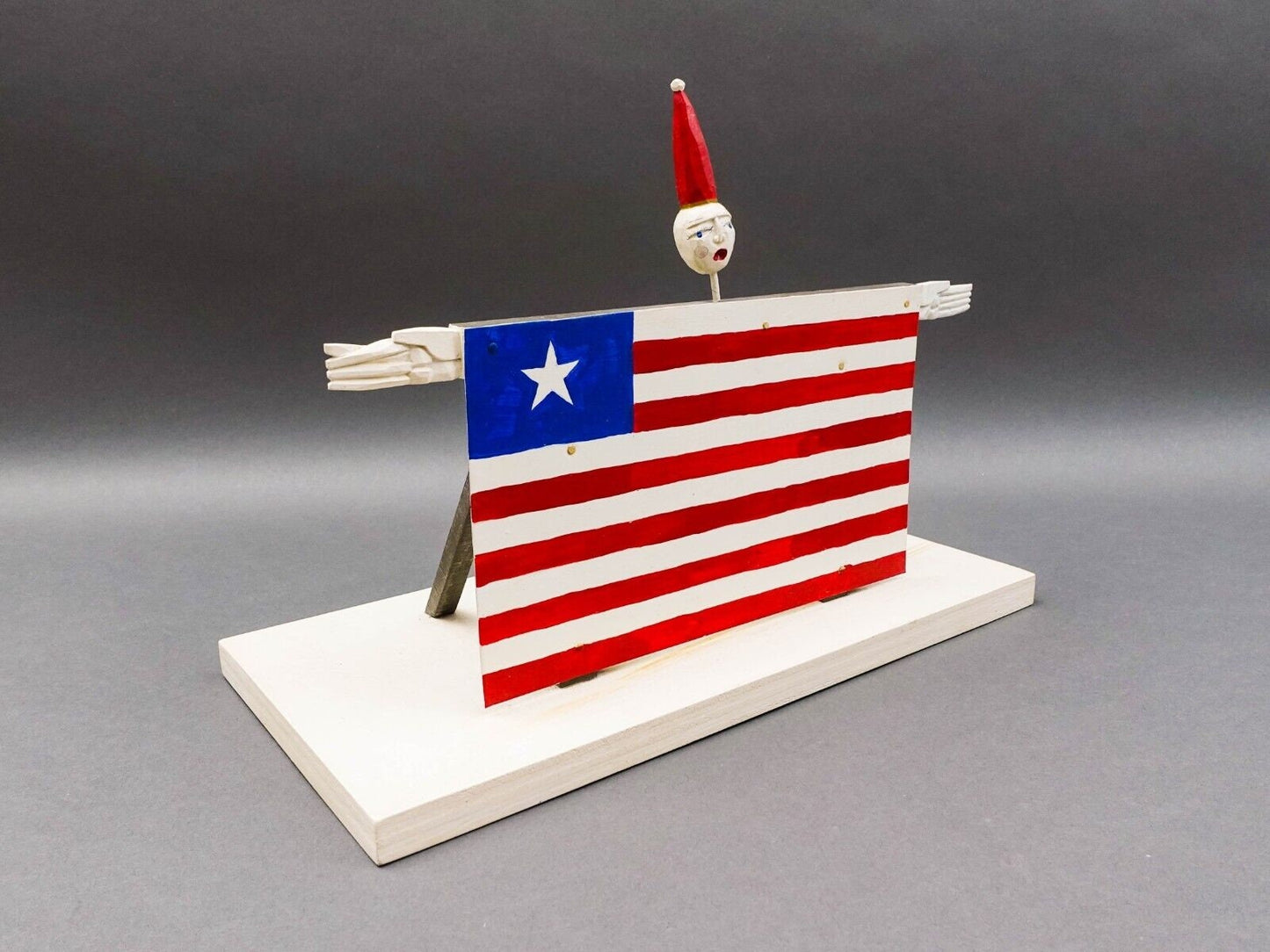 Daniel Hale 1992 Signed Hand Painted Carved Wood Folk Art Flag Figure Sculpture