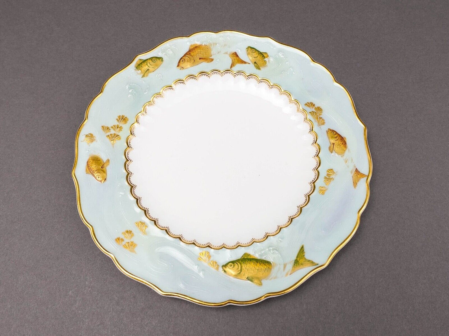 Minton England Gilman Collamore Co. Gold Gild Fish Relief Design Cabinet Plate