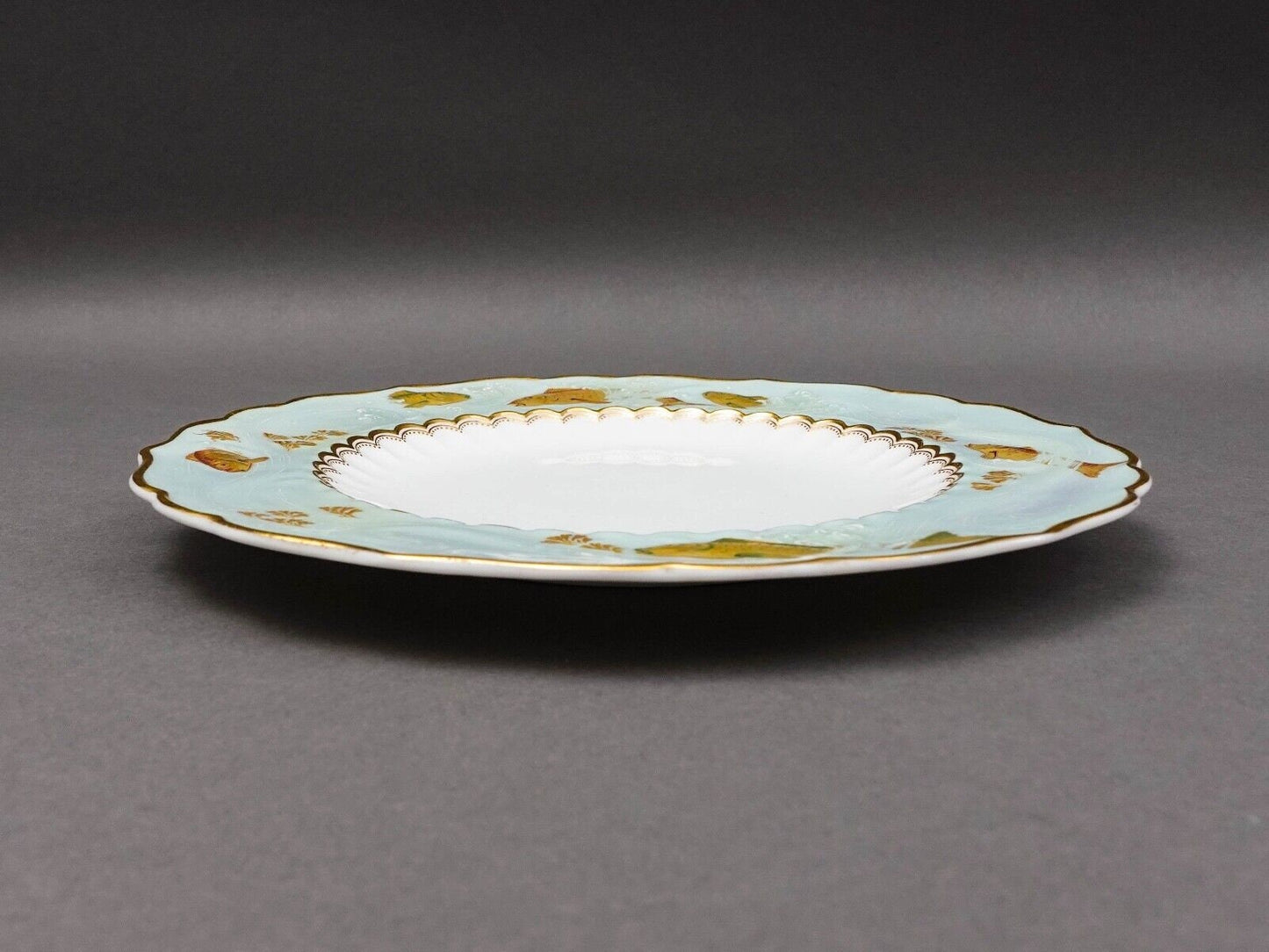 Minton England Gilman Collamore Co. Gold Gild Fish Relief Design Cabinet Plate