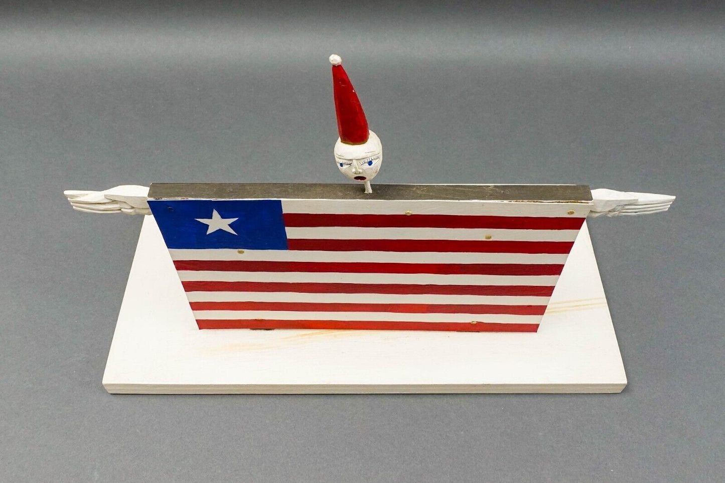 Daniel Hale 1992 Signed Hand Painted Carved Wood Folk Art Flag Figure Sculpture
