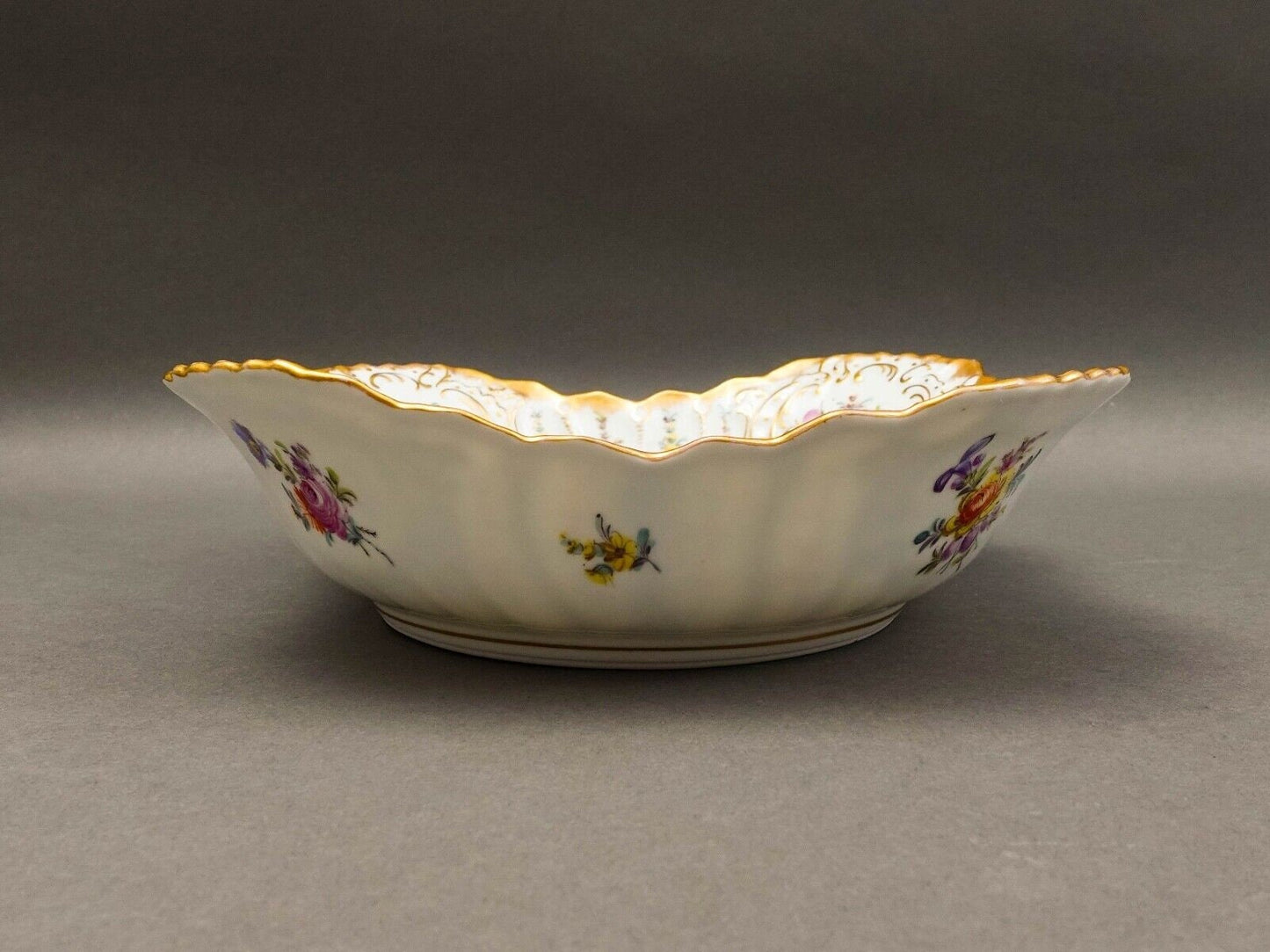 Dresden Germany Antique Franziska Hirsch Scalloped Floral Porcelain Serving Bowl
