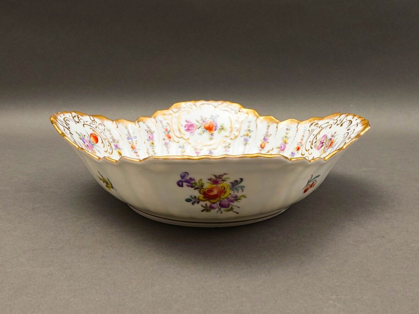 Dresden Germany Antique Franziska Hirsch Scalloped Floral Porcelain Serving Bowl