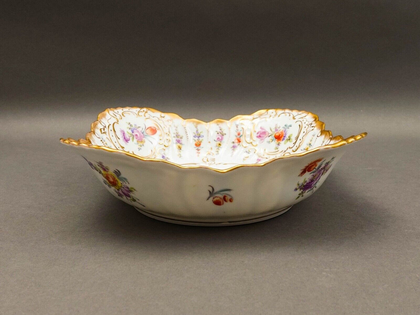 Dresden Germany Antique Franziska Hirsch Scalloped Floral Porcelain Serving Bowl