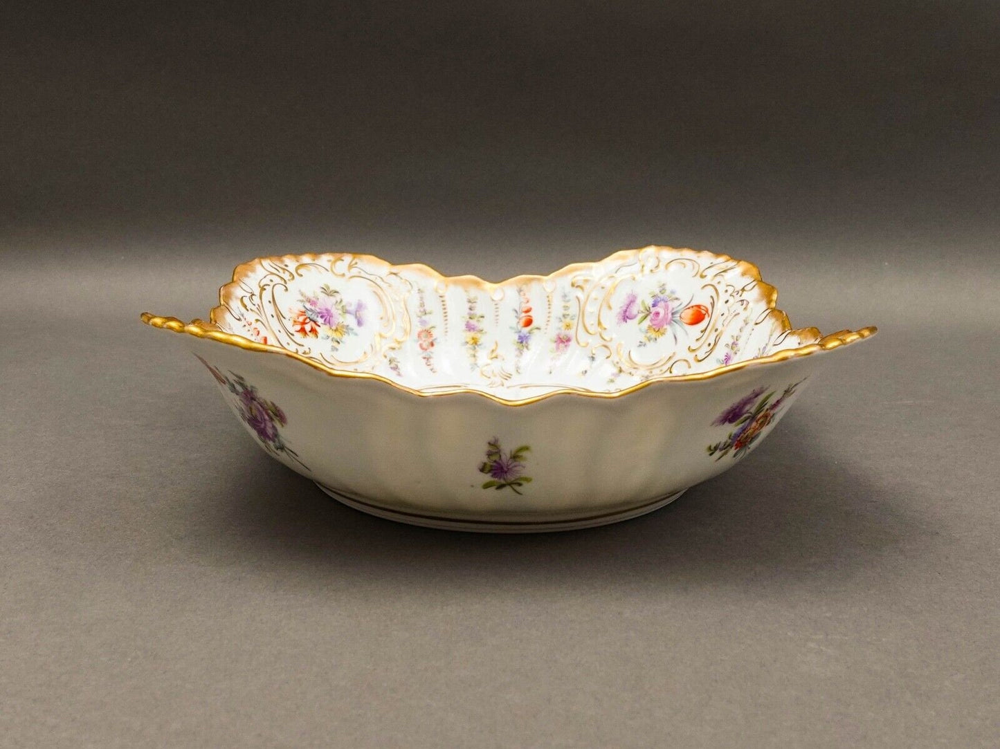 Dresden Germany Antique Franziska Hirsch Scalloped Floral Porcelain Serving Bowl