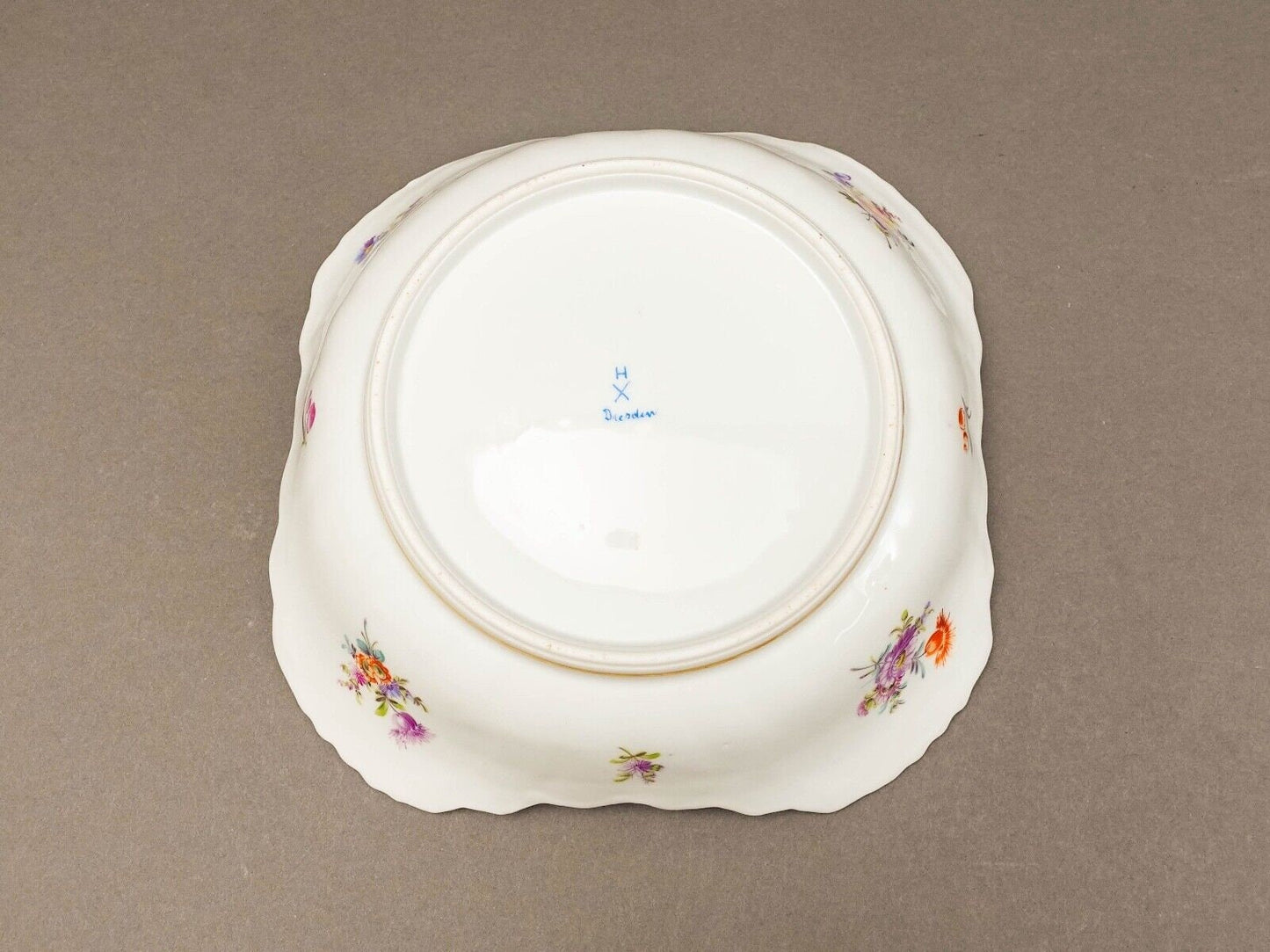 Dresden Germany Antique Franziska Hirsch Scalloped Floral Porcelain Serving Bowl
