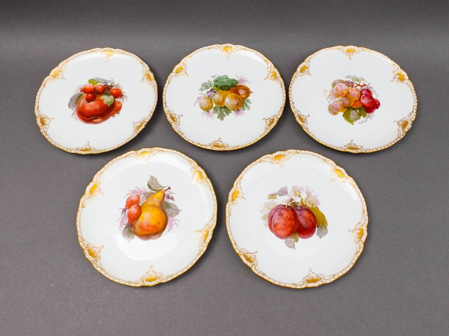 KPM Berlin Antique Hand Painted Fruit Gold Gilt Porcelain Cabinet Plates
