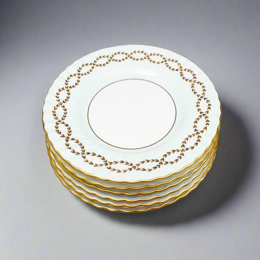 Minton England Tiffany S600 Gold Laurel Leaf Light Blue Luncheon Plate Set Of 6