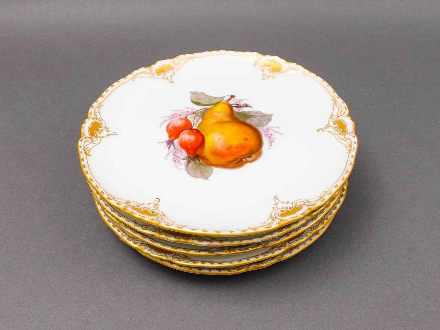 KPM Berlin Antique Hand Painted Fruit Gold Gilt Porcelain Cabinet Plates
