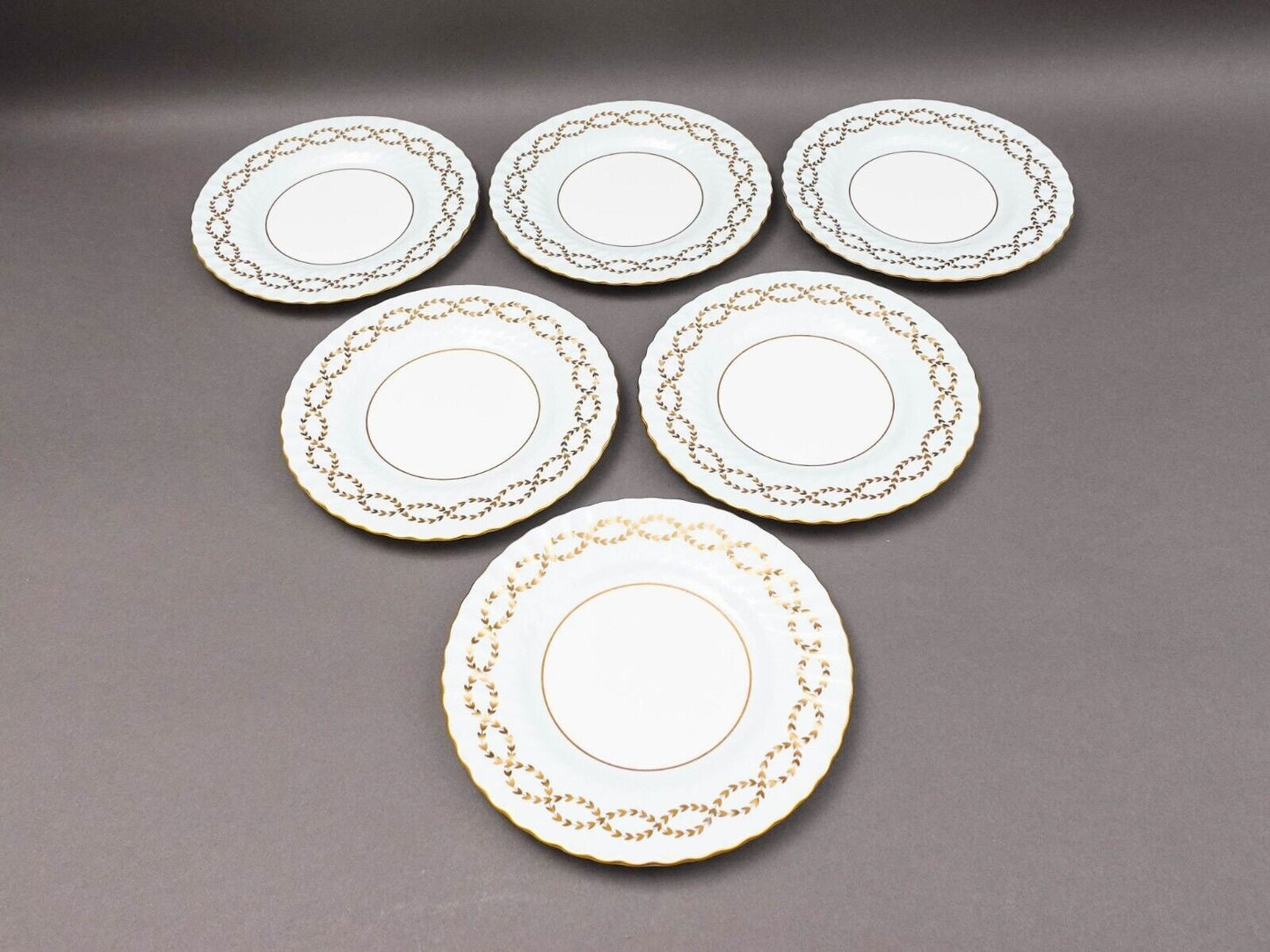 Minton England Tiffany S600 Gold Laurel Leaf Light Blue Luncheon Plate Set Of 6