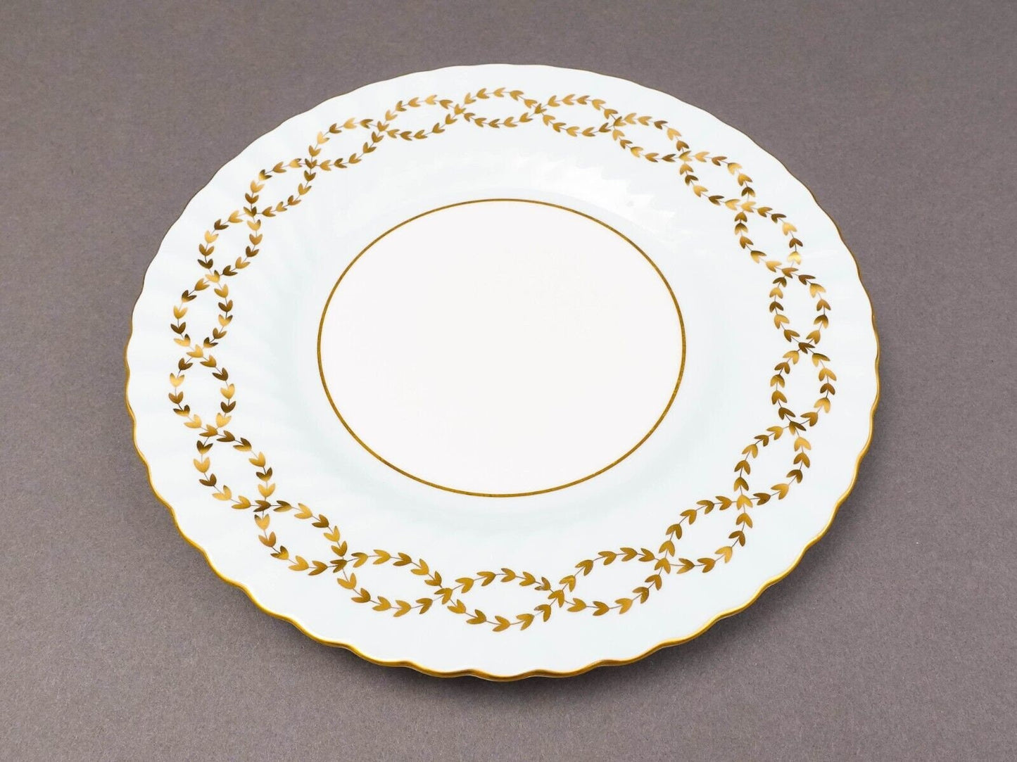Minton England Tiffany S600 Gold Laurel Leaf Light Blue Luncheon Plate Set Of 6