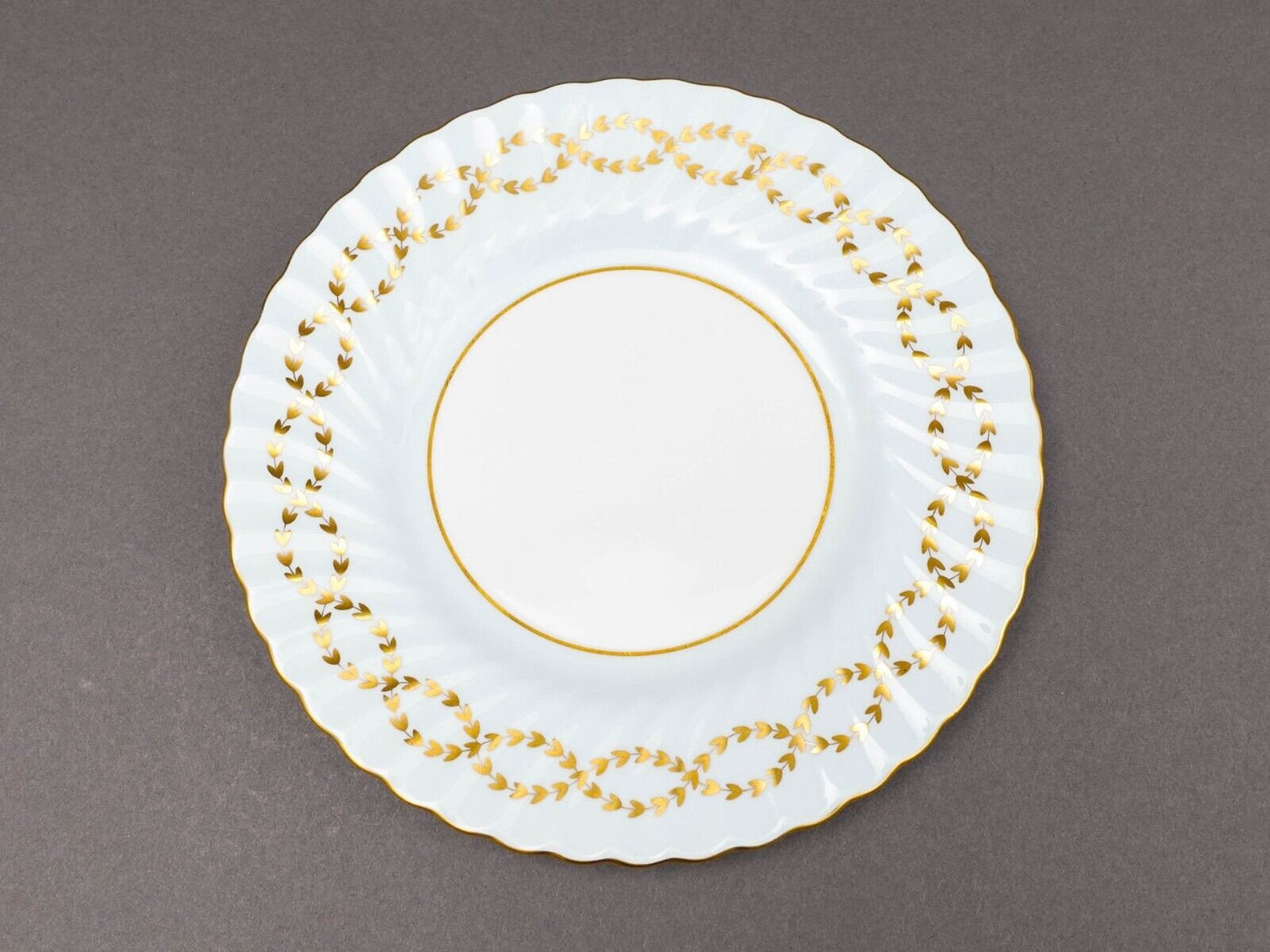 Minton England Tiffany S600 Gold Laurel Leaf Light Blue Luncheon Plate Set Of 6