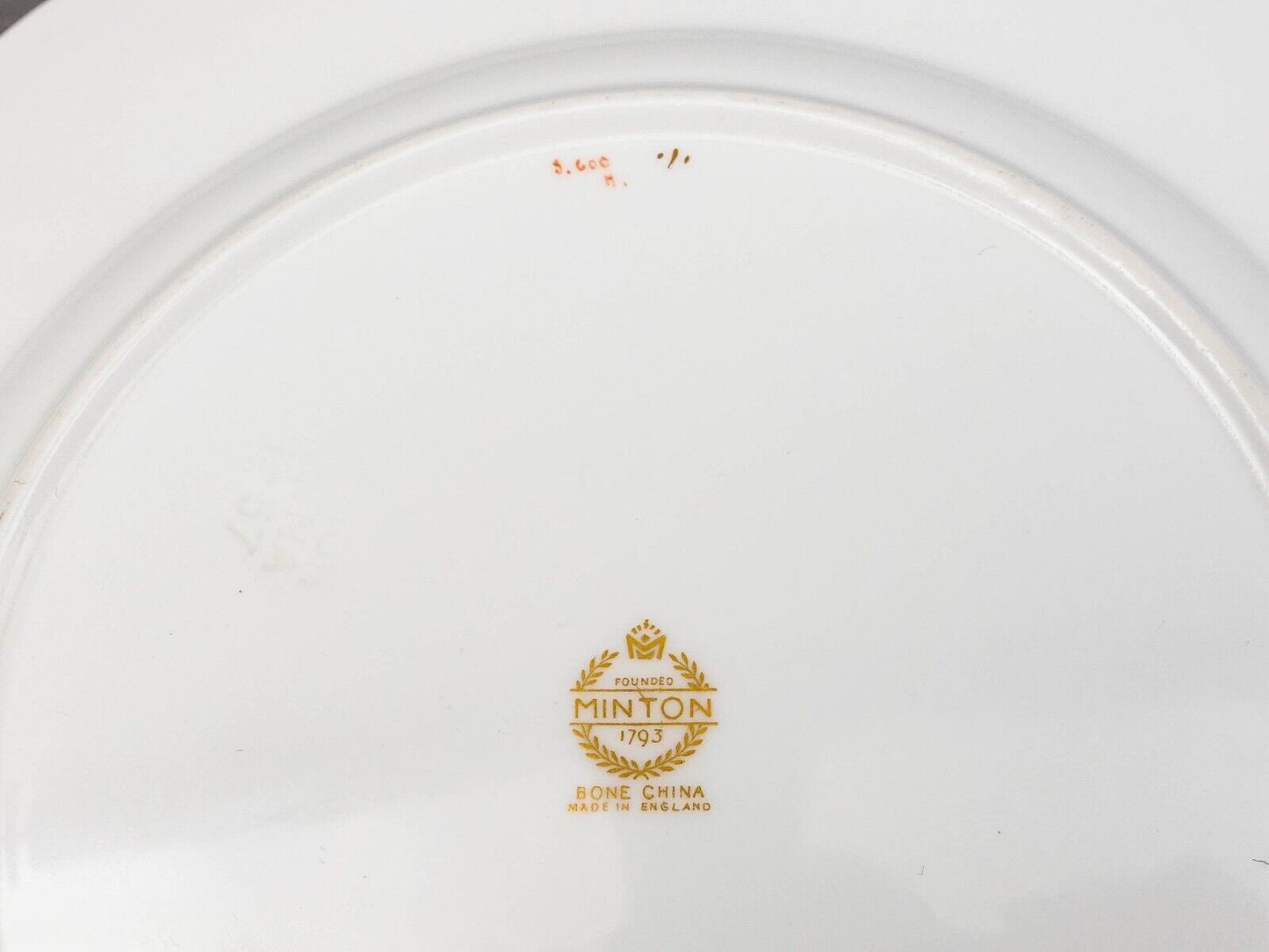 Minton England Tiffany S600 Gold Laurel Leaf Light Blue Luncheon Plate Set Of 6