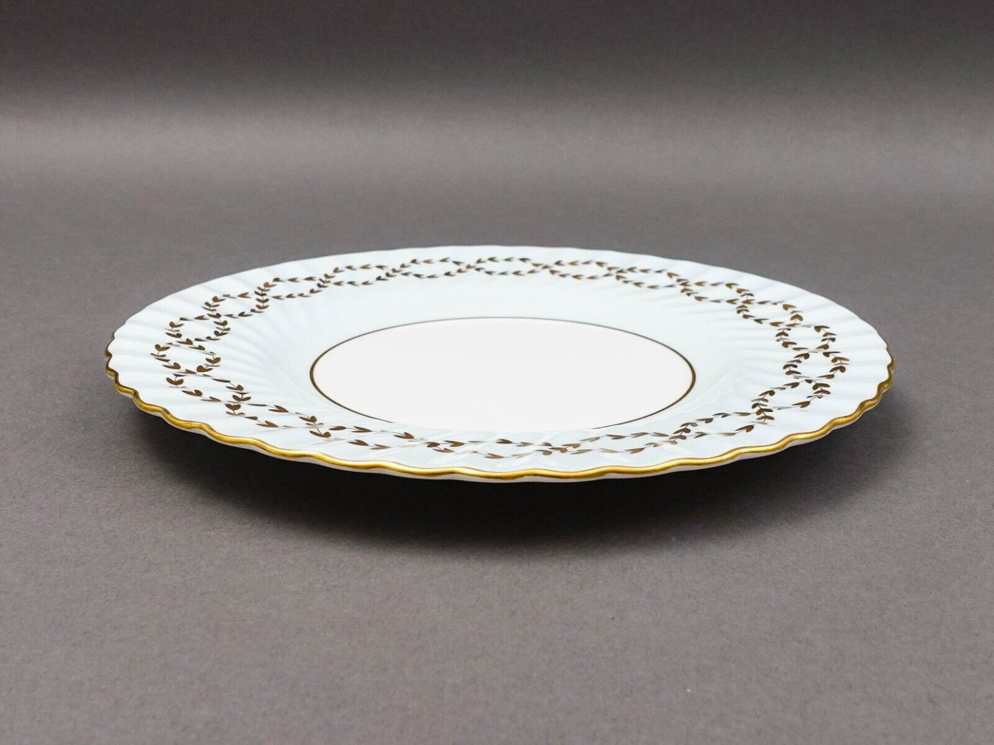 Minton England Tiffany S600 Gold Laurel Leaf Light Blue Luncheon Plate Set Of 6