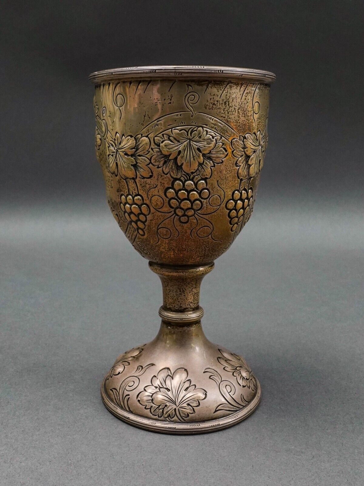 J.E. Caldwell & Co. Antique Sterling Silver Repousse Grape Motif Wine Goblet