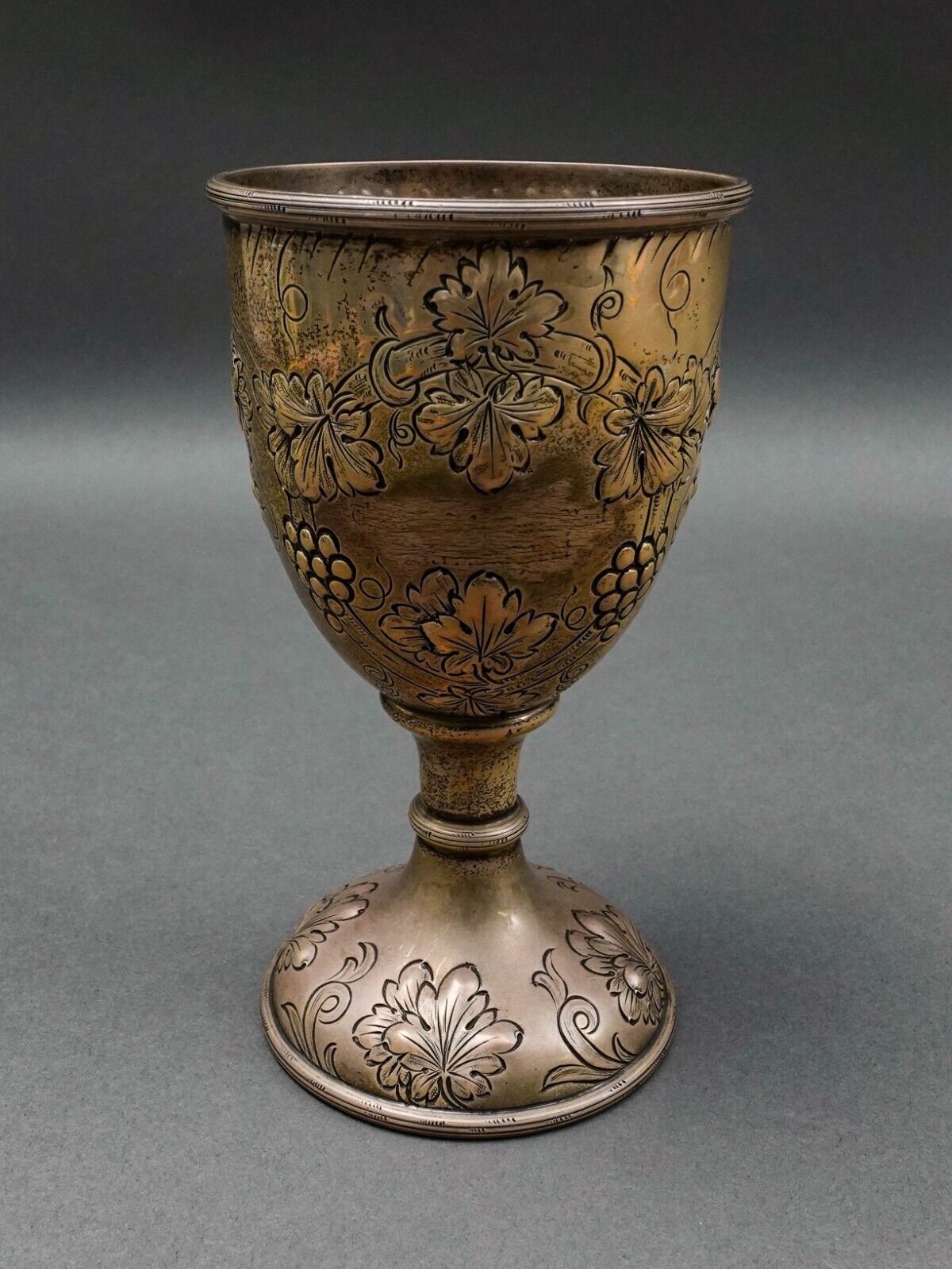 J.E. Caldwell & Co. Antique Sterling Silver Repousse Grape Motif Wine Goblet