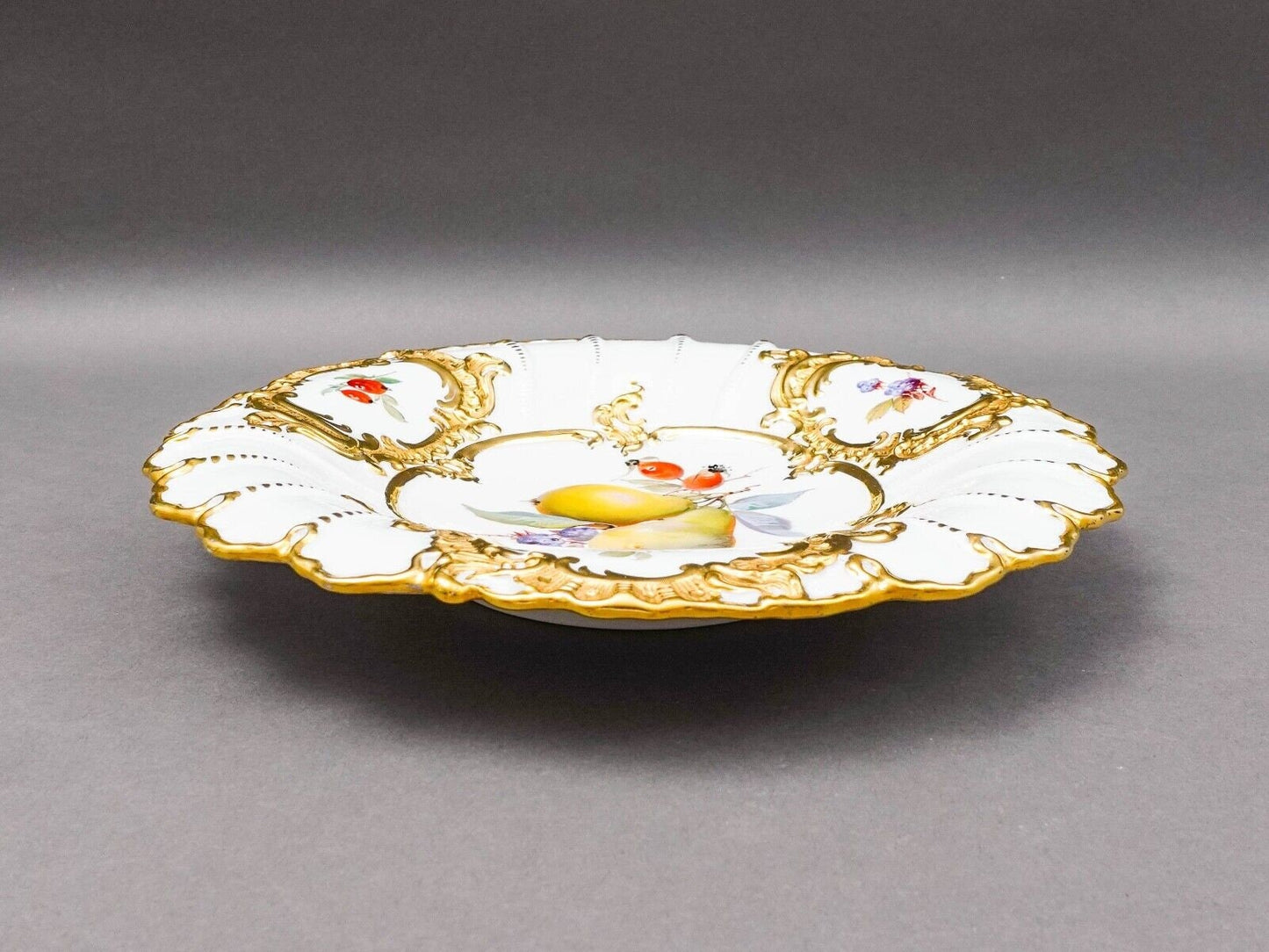 Meissen Antique Gold Gild Fruit Porcelain Centerpiece Serving Bowl Cabinet Plate