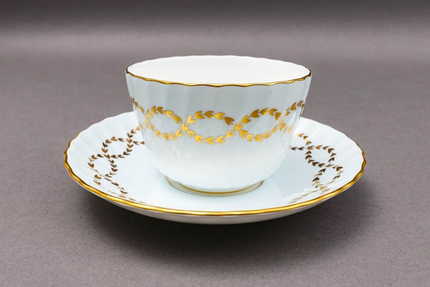 Minton England S600 Gold Laurel Leaves Light Blue Tea Cup & Saucer Set Of 4
