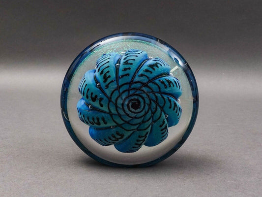 Robert Eickholt 1993 DNA Abstract Dichroic Iridescent Swirl Paperweight (Read)