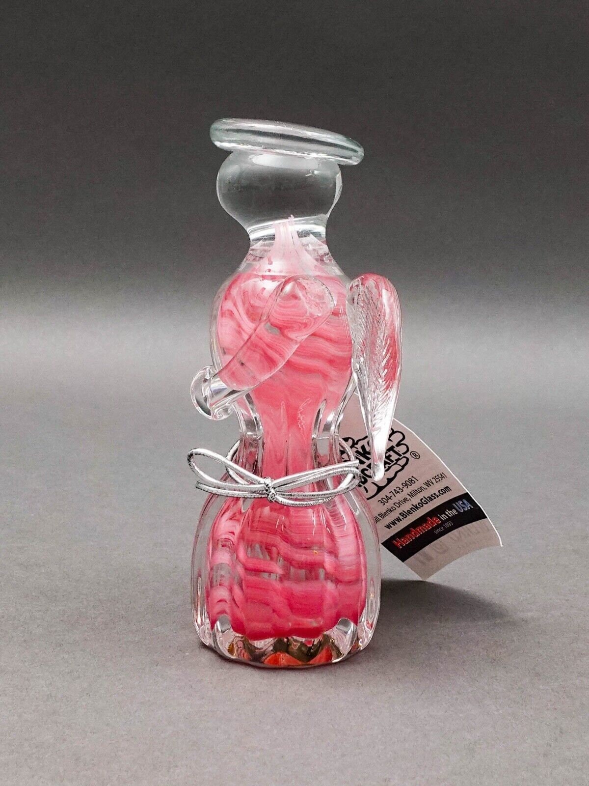 Blenko Angel Pink Swirl Hand Blown Art Glass Figurine Sculpture 5 3/8"