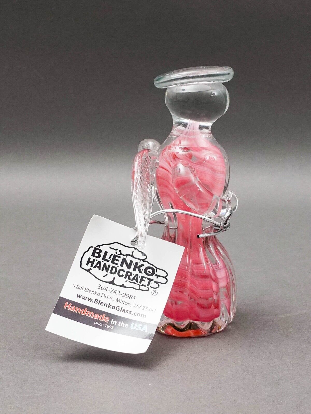 Blenko Angel Pink Swirl Hand Blown Art Glass Figurine Sculpture 5 3/8"