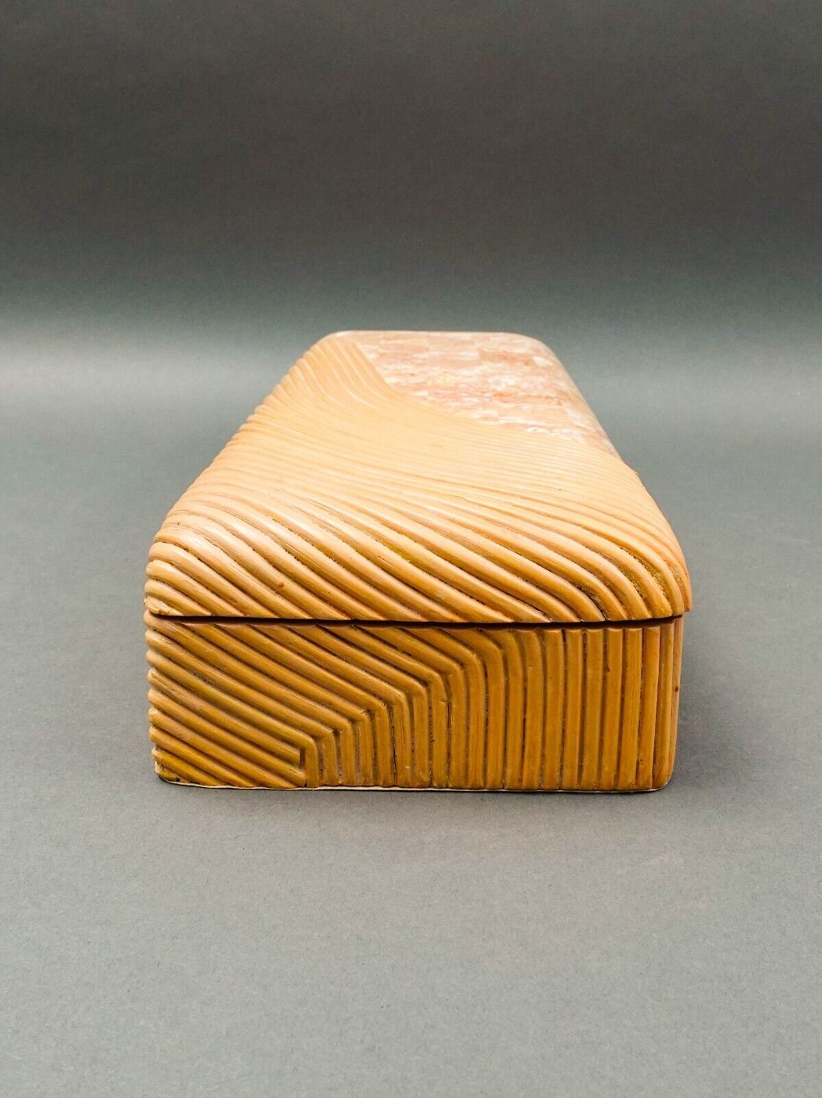 Maitland Smith Vintage Rattan Tessellated Stone Jewelry Storage Dresser Box