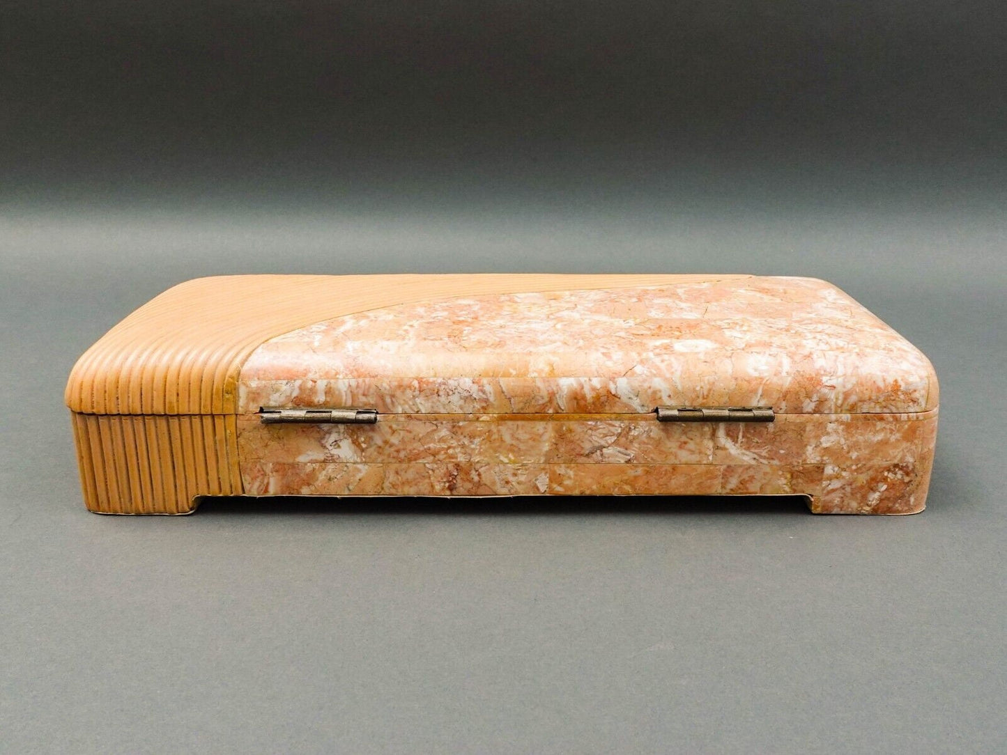Maitland Smith Vintage Rattan Tessellated Stone Jewelry Storage Dresser Box