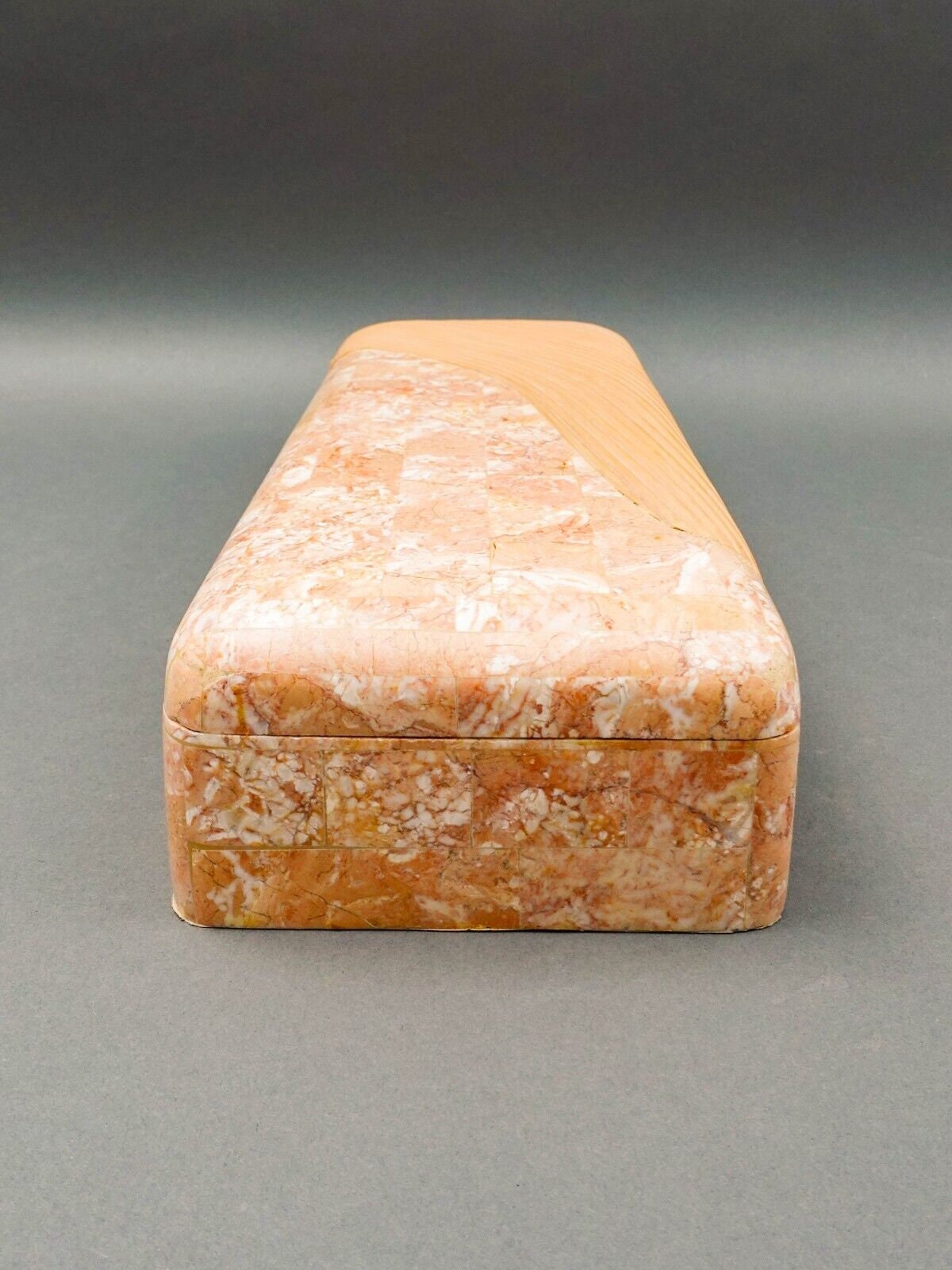 Maitland Smith Vintage Rattan Tessellated Stone Jewelry Storage Dresser Box