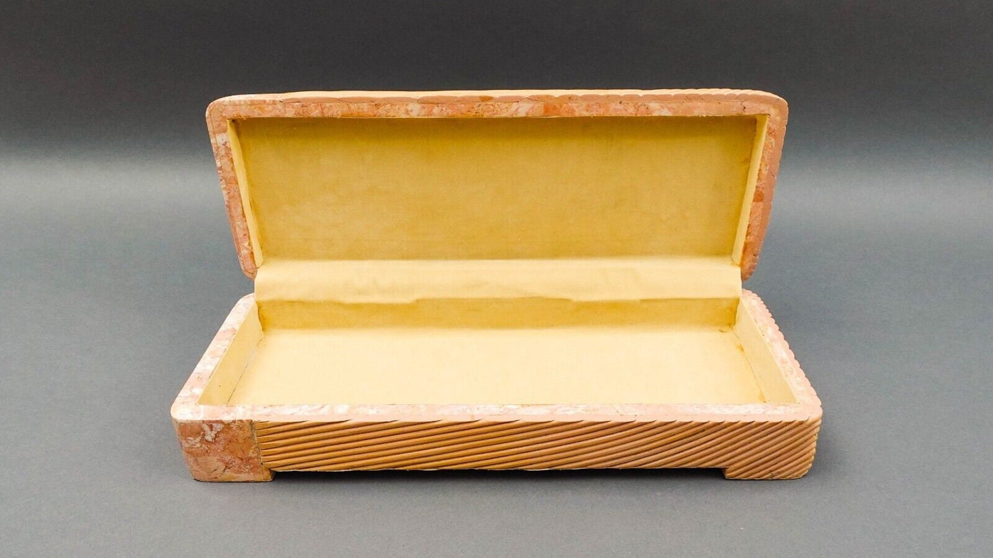 Maitland Smith Vintage Rattan Tessellated Stone Jewelry Storage Dresser Box