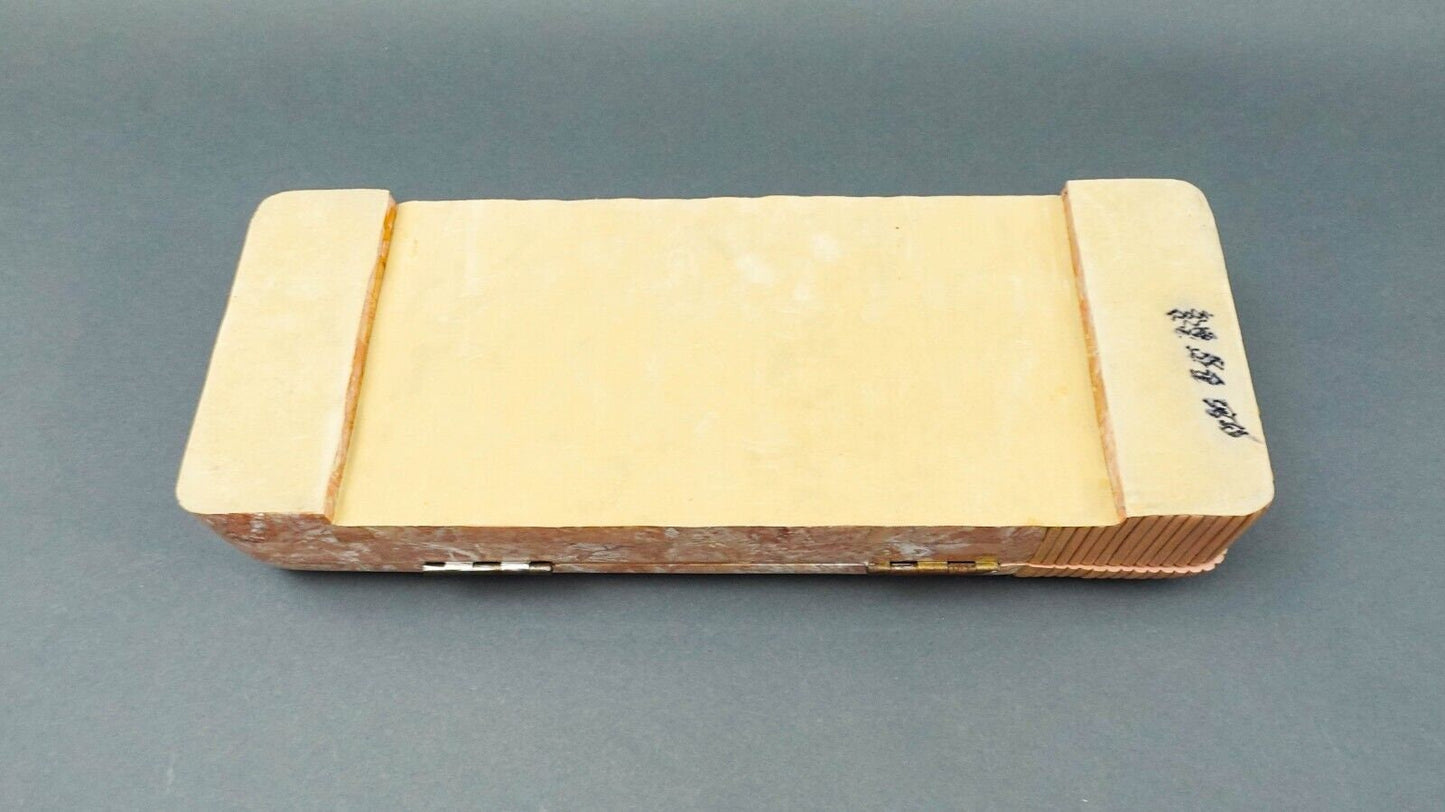 Maitland Smith Vintage Rattan Tessellated Stone Jewelry Storage Dresser Box