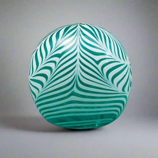 Vandermark 1976 Signed Green & White Pulled Feather Art Glass Paperweight