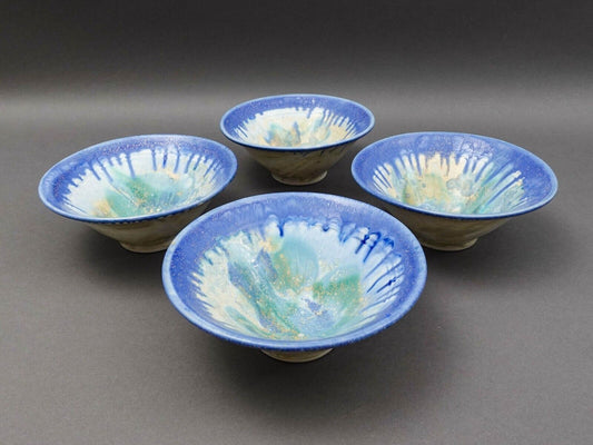 Edgecomb Potters Maine Blue Green Crystalline Glazed Art Pottery Bowl Set Of 4