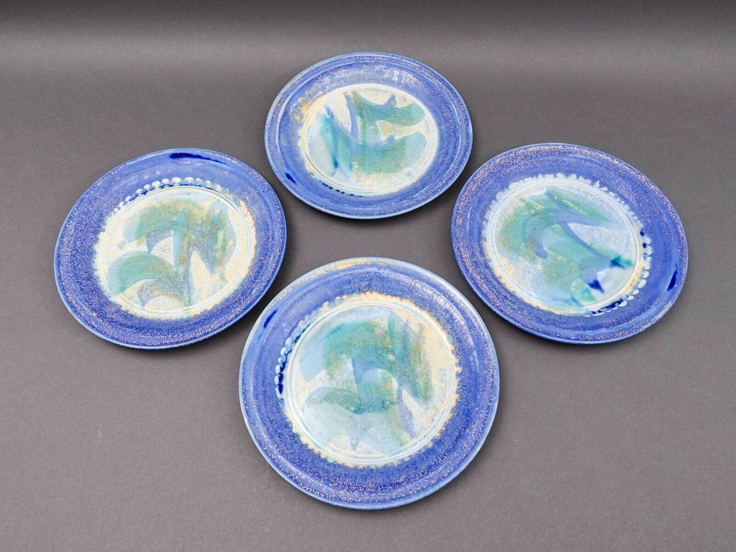 Edgecomb Potters USA Blue Green Glazed Porcelain Salad Plate Set Of 4