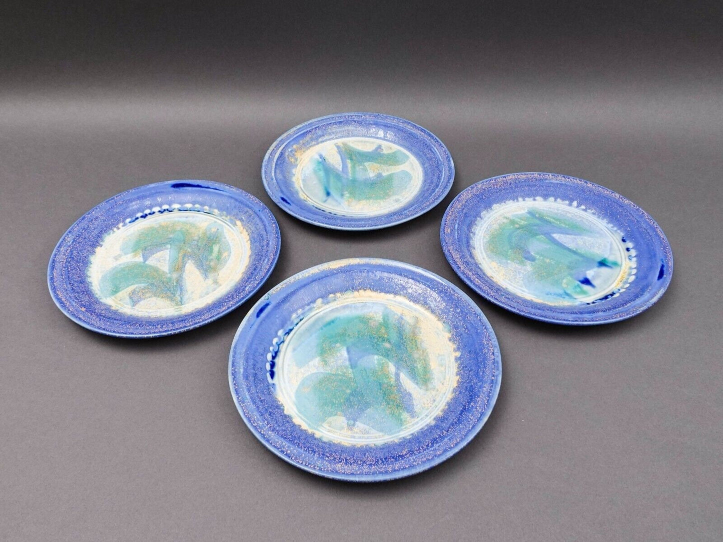 Edgecomb Potters USA Blue Green Glazed Porcelain Salad Plate Set Of 4