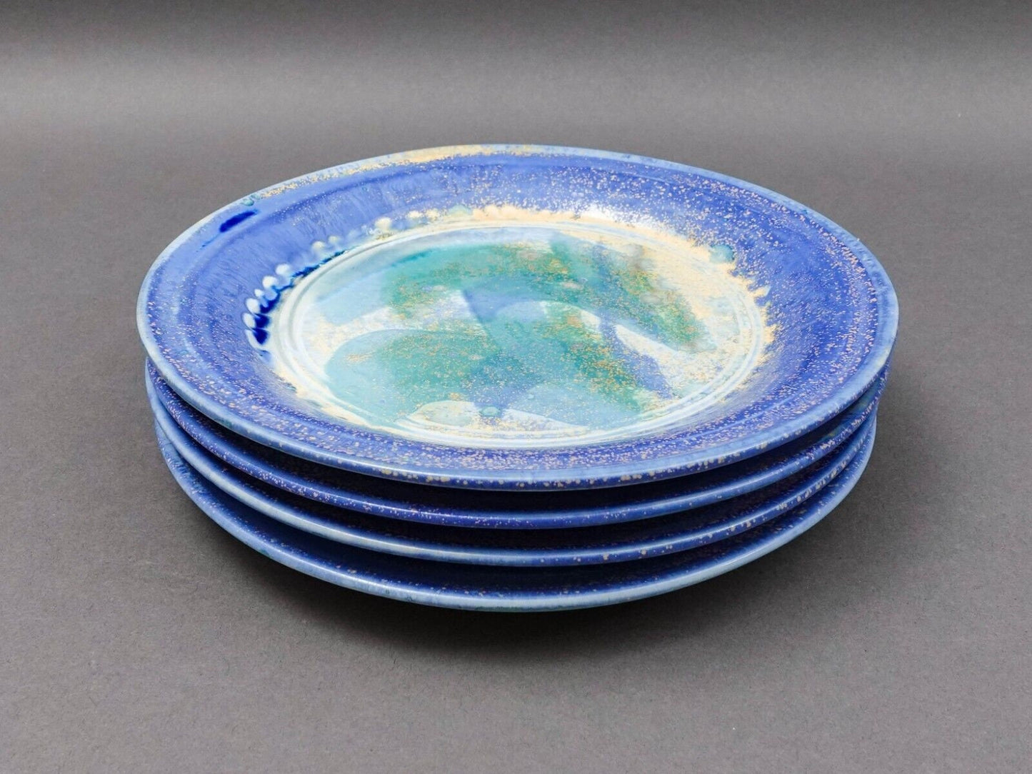 Edgecomb Potters USA Blue Green Glazed Porcelain Salad Plate Set Of 4