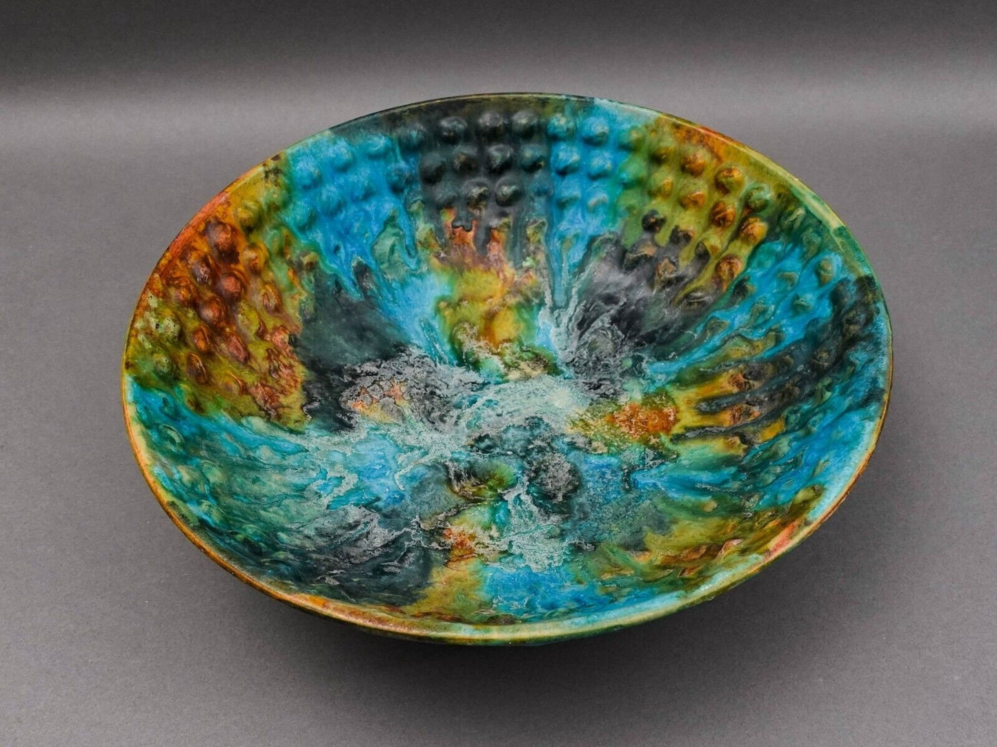 Alvino Bagni Italy For Raymor MCM Sea Garden Glazed Art Pottery 13" Bowl (Read)