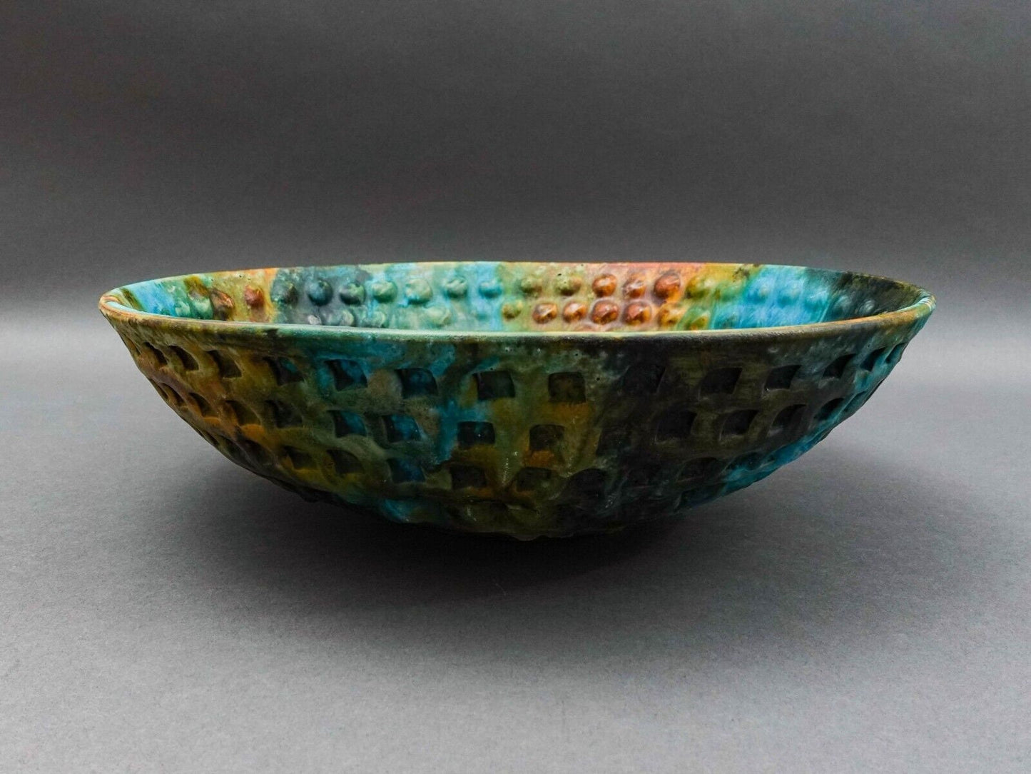 Alvino Bagni Italy For Raymor MCM Sea Garden Glazed Art Pottery 13" Bowl (Read)