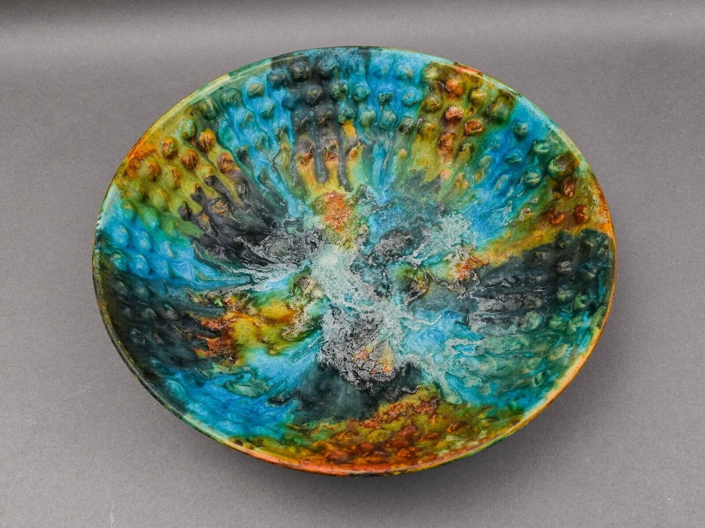Alvino Bagni Italy For Raymor MCM Sea Garden Glazed Art Pottery 13" Bowl (Read)